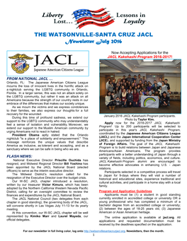 THE WATSONVILLE-SANTA CRUZ JACL Newsletter July 2016