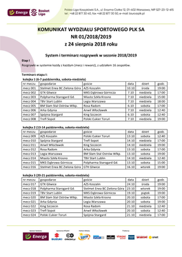 System I Terminarz Rozgrywek 2018/2019