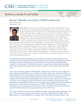Korea's Mistake on China's ADIZ Controversy