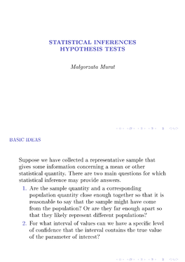 Statistical Inferences Hypothesis Tests