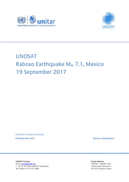 UNOSAT Raboso Earthquake Mw 7.1, Mexico 19 September 2017