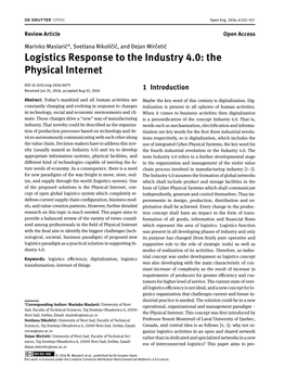 Logistics Response to the Industry 4.0: the Physical Internet