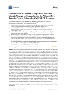Simulation of the Potential Impacts of Projected Climate Change on Streamﬂow in the Vakhsh River Basin in Central Asia Under CMIP5 RCP Scenarios