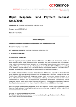 Rapid Response Fund Payment Request No.4/2015