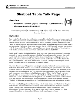 Shabbat Table Talk Page