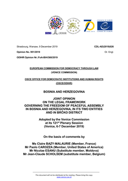 Bosnia and Herzegovina Joint Opinion on the Legal