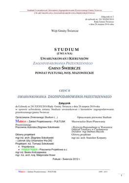 S T U D I U M (Z M I a Na) Uwarunkowań I Kierunków Zagospodarowania Przestrzennego Gminy Świercze Powiat Pułtuski, Woj