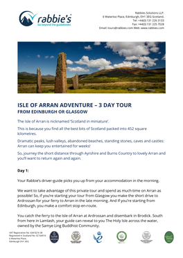 Isle of Arran Adventure – 3 Day Tour from Edinburgh Or Glasgow