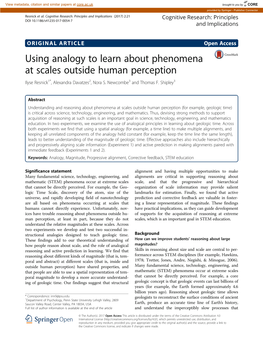 Using Analogy to Learn About Phenomena at Scales Outside Human Perception Ilyse Resnick1*, Alexandra Davatzes2, Nora S