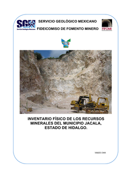 Inventario Fĺsico De Los Recursos Minerales Del Municipio Jacala, Estado De Hidalgo