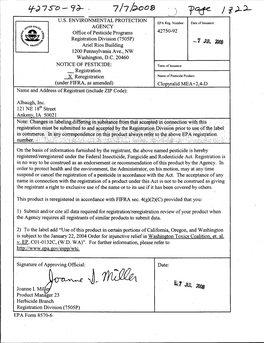 U.S. EPA, Pesticide Product Label, CLOPYRALID MEA+2,4-D, 07/07/2008