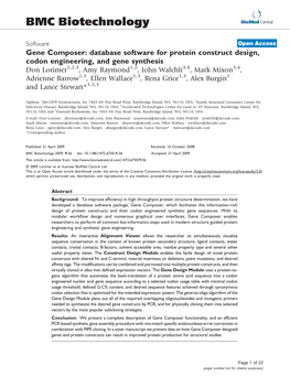 Gene Composer: Database Software for Protein Construct Design, Codon