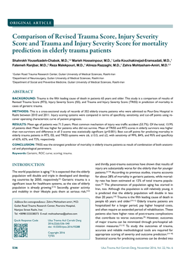 Comparison of Revised Trauma Score, Injury Severity Score and Trauma and Injury Severity Score for Mortality Prediction in Elderly Trauma Patients