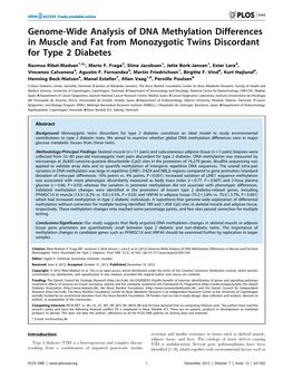 Genome-Wide Analysis of DNA Methylation Differences in Muscle and Fat from Monozygotic Twins Discordant for Type 2 Diabetes