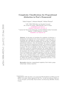 Complexity Classifications for Propositional Abduction in Post's