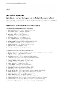 Laureati Bachelor 2017 Della Scuola Universitaria Professionale Della Svizzera Italiana