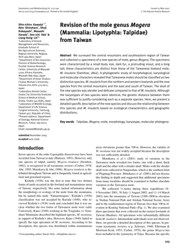 Revision of the Mole Genus Mogera (Mammalia: Lipotyphla: Talpidae)