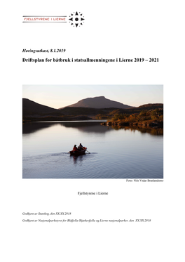 Driftsplan for Båtbruk I Statsallmenningene I Lierne 2019 – 2021
