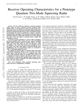 Receiver Operating Characteristics for a Prototype Quantum Two-Mode Squeezing Radar David Luong, C