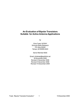 An Evaluation of Bipolar Transistors Suitable for Active Antenna Applications