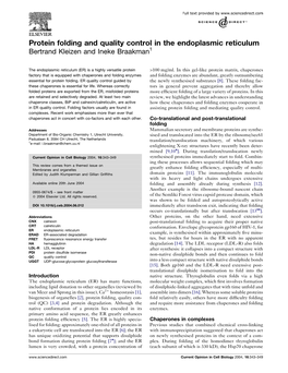 Protein Folding and Quality Control in the Endoplasmic Reticulum Bertrand Kleizen and Ineke Braakman1