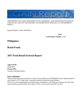 2017 Food Retail Sectoral Report Retail Foods Philippines