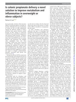 Is Colonic Propionate Delivery a Novel Solution to Improve Metabolism and Inflammation in Overweight Or Obese Subjects?