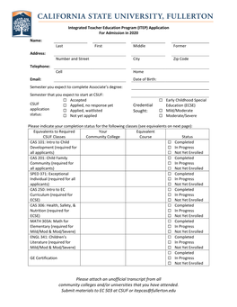 (ITEP) Application for Admission in 2020