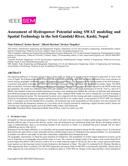 Assessment of Hydropower Potential Using SWAT Modeling and Spatial Technology in the Seti Gandaki River, Kaski, Nepal