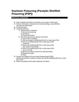 Saxitoxin Poisoning (Paralytic Shellfish Poisoning [PSP])