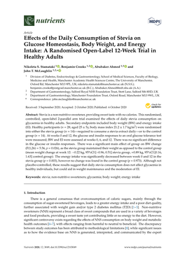 Effects of the Daily Consumption of Stevia on Glucose