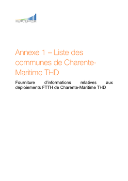 Liste Des Communes De Charente- Maritime THD Fourniture D’Informations Relatives Aux Déploiements FTTH De Charente-Maritime THD