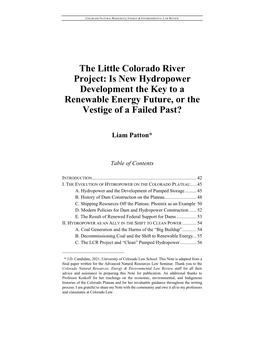 The Little Colorado River Project: Is New Hydropower Development the Key to a Renewable Energy Future, Or the Vestige of a Failed Past?