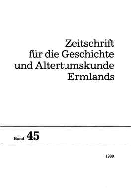 Zeitschrift Ftir Die Geschichte Und Altertumskunde Ermlands