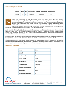 Stable Isotopes of Cobalt Properties of Cobalt