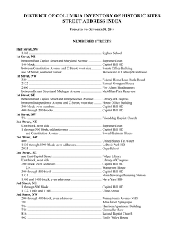 District of Columbia Inventory of Historic Sites Street Address Index