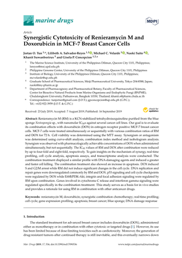 Synergistic Cytotoxicity of Renieramycin M and Doxorubicin in MCF-7 Breast Cancer Cells