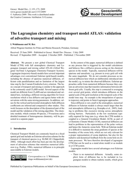 The Lagrangian Chemistry and Transport Model ATLAS: Validation of Advective Transport and Mixing