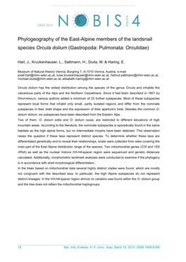 Phylogeography of the East-Alpine Members of the Landsnail Species Orcula Dolium (Gastropoda: Pulmonata: Orculidae)