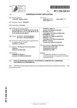 Food Or Beverage Product, Or Probiotic Composition, Comprising Lactobacillus Johnsonii 456