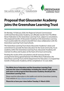 Proposal That Gloucester Academy Joins the Greenshaw Learning Trust