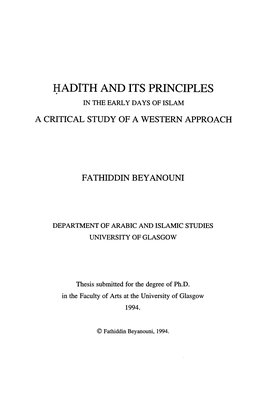 Hadith and Its Principles in the Early Days of Islam