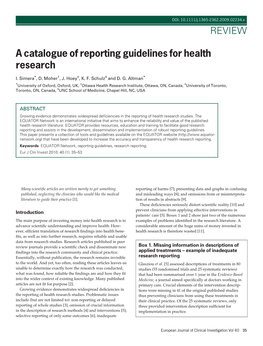 A Catalogue of Reporting Guidelines for Health Research REVIEW