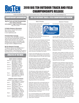 2010 BIG TEN OUTDOOR TRACK and FIELD CHAMPIONSHIPS RELEASE Contact: Dan Mihalik, Robert Hammel Communications Intern • Office: 847-696-1010 Ext