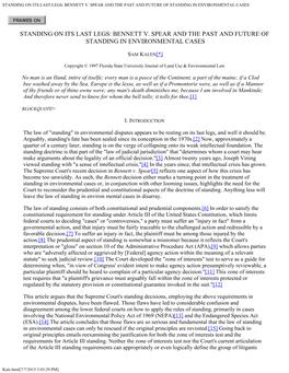 Bennett V. Spear and the Past and Future of Standing in Environmental Cases