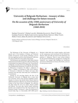 University of Belgrade Herbarium – Treasury of Data
