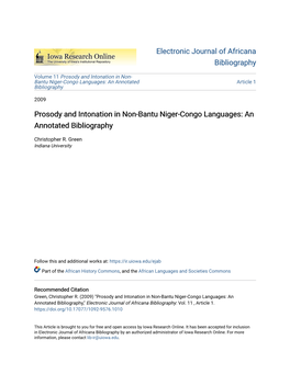 Prosody and Intonation in Non-Bantu Niger-Congo Languages: an Annotated Bibliography