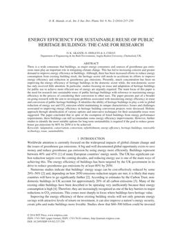 Energy Efficiency for Sustainable Reuse of Public Heritage Buildings: the Case for Research