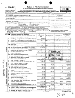 990-PF and Its Separate Instructions Is at Www Ins Gov/Form990pf for Calendar Year 2016 Or Tax Year Heamnina