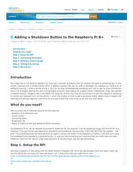 Adding a Shutdown Button to the Raspberry Pi B+  Version 1